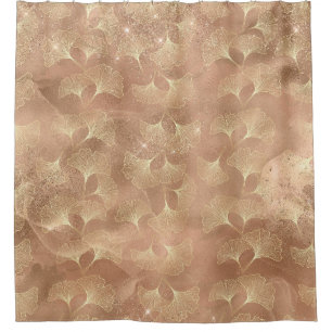 Soft Rose Ginkgo Botanical Gold Leaf Pattern Shower Curtain