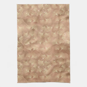 Soft Rose Ginkgo Botanical Gold Leaf Pattern Tea Towel