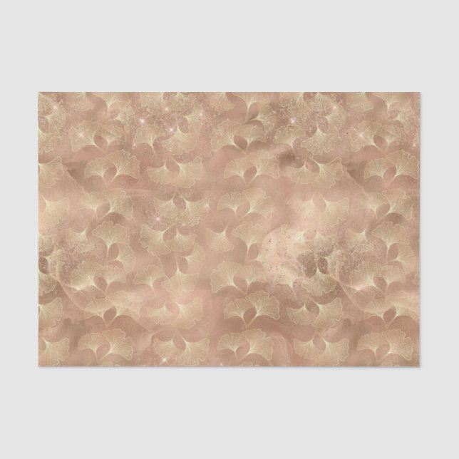 Soft Rose Ginkgo Botanical Gold Leaf Pattern Tissue Paper (Front)