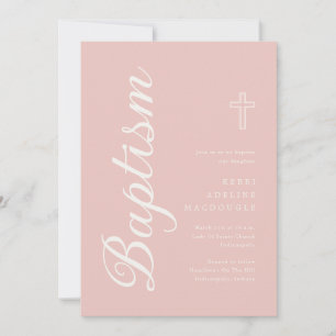 Soft Rose Gold Elegant Ivory Script Baptism Invitation