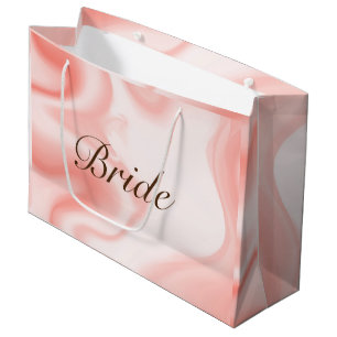 Soft rose-gold marble swirls, Text Bride Large Gift Bag
