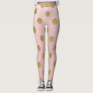 Soft Rose Pink Gold Glitter Glam Polka Dots Cute Leggings