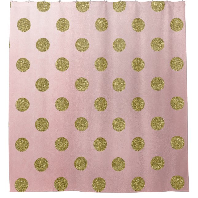 Soft Rose Pink Gold Glitter Glam Polka Dots Cute Shower Curtain (Front)