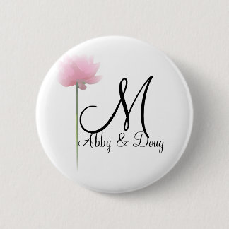 Soft rose with monogram 6 cm round badge