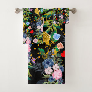 Soft roses black Field   roses Bath Towel Set