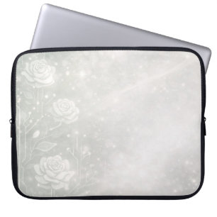 Soft sage and frosted white florals AI art Laptop Sleeve