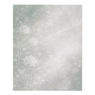 Soft sage and frosted white florals AI art Poster