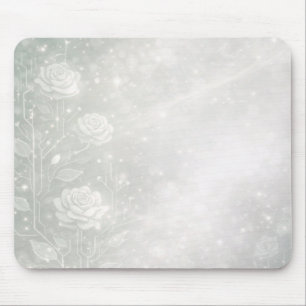 Soft sage and frosted white florals is a feminine mouse pad