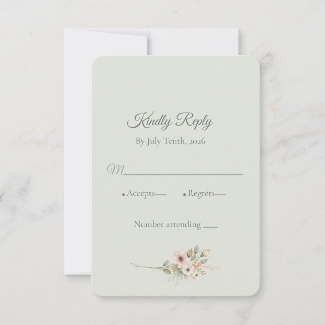 Soft Sage Botanical Wedding RSVP Card | (Front)