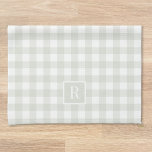 Soft Sage Buffalo Check Monogram Tea Towel<br><div class="desc">Custom-designed modern farmhouse style kitchen hand towel featuring family initial on soft sage buffalo check pattern.</div>