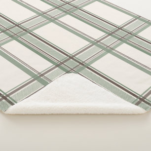 Soft Sage Cream Plaid Aesthetic Sherpa Blanket