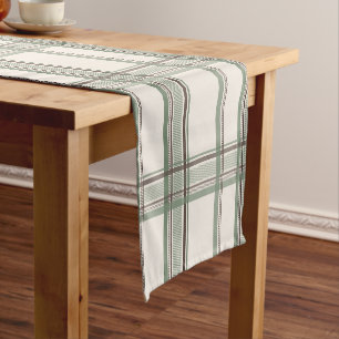 Soft Sage Cream Plaid Aesthetic Short Table Runner