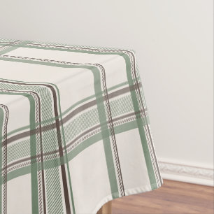 Soft Sage Cream Plaid Aesthetic Tablecloth