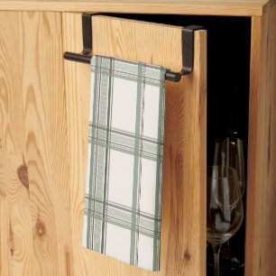 Soft Sage Cream Plaid Aesthetic Tea Towel