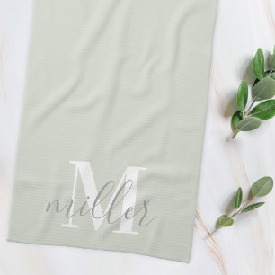 Soft Sage Custom Family Name Monogram Tea Towel