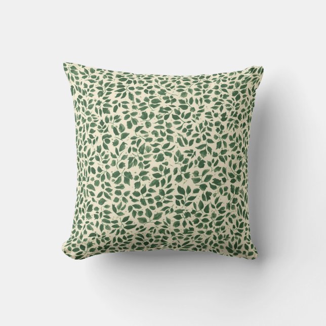 Soft Sage Green Botanical Leaf Foliage Pattern Cushion (Front)