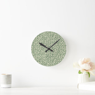 Soft Sage Green Botanical Leaf Foliage Pattern Round Clock
