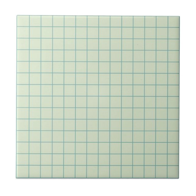 Soft Sage Green Chequered Pattern Retro Minimalist Ceramic Tile (Front)