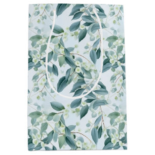Soft Sage Green Eucalyptus Watercolour-style Medium Gift Bag