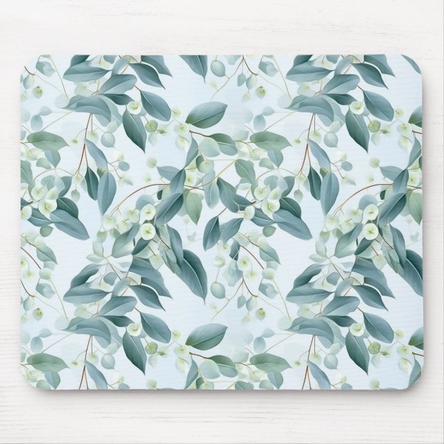 Soft Sage Green Eucalyptus Watercolour-style Mouse Pad (Front)