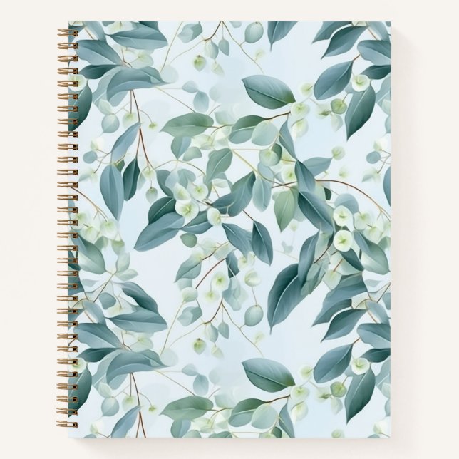 Soft Sage Green Eucalyptus Watercolour-style Notebook (Front)