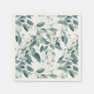 Soft Sage Green Eucalyptus Watercolour-style Paper Napkin