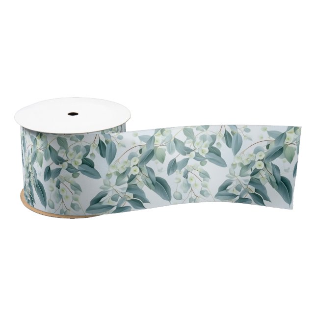 Soft Sage Green Eucalyptus Watercolour-style Satin Ribbon (Spool)
