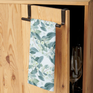 Soft Sage Green Eucalyptus Watercolour-style Tea Towel