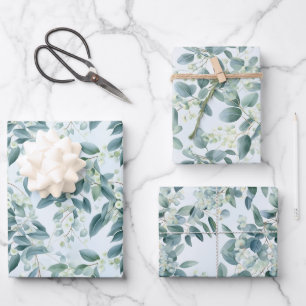 Soft Sage Green Eucalyptus Watercolour-style Wrapping Paper Sheet
