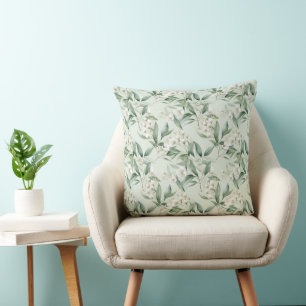 Soft Sage Green Floral Eucalyptus Throw Pillow