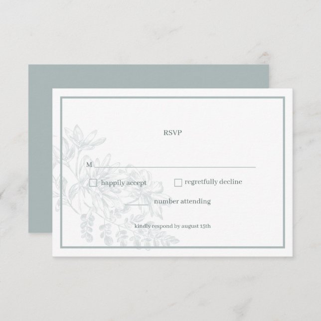 Soft Sage Green Floral Simple Wedding RSVP Card (Front/Back)