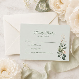 Soft Sage Green Floral Wedding RSVP Card