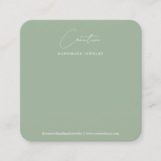 Soft Sage Green Handwritten Script Jewelry Display Square Business Card