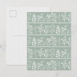Soft Sage Green Imaginary Botanical Herbarium Postcard