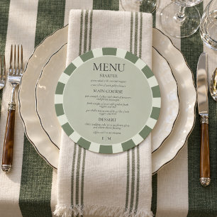 Soft Sage Green & Ivory Striped Round Wedding Menu