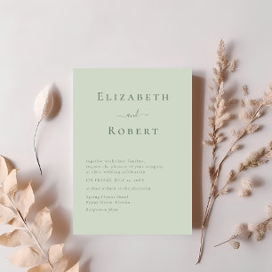 Soft Sage Green Modern Minimalist Script Wedding Invitation