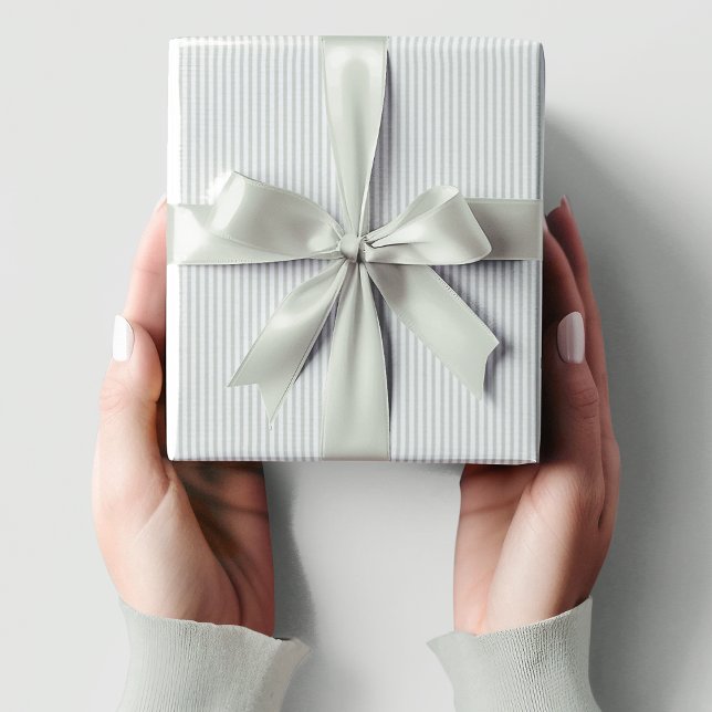 Soft Sage Green Striped Baby Shower Wrapping Paper (Elegant Sage Green & White Pinstriped Baby Shower Wrapping Paper. Simple Sage & White Thin Stripes)