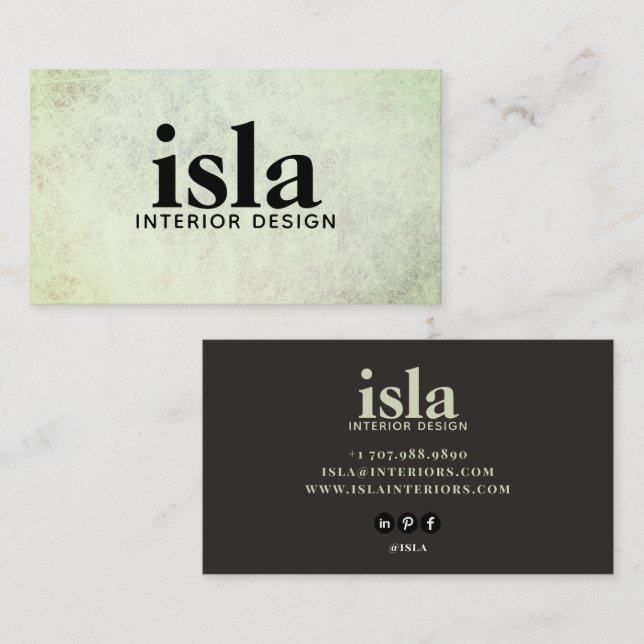 Soft Sage Green Texture Interior Designer Business Card (Front/Back)
