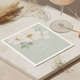Soft Sage Green Watercolor Floral Wedding Napkin