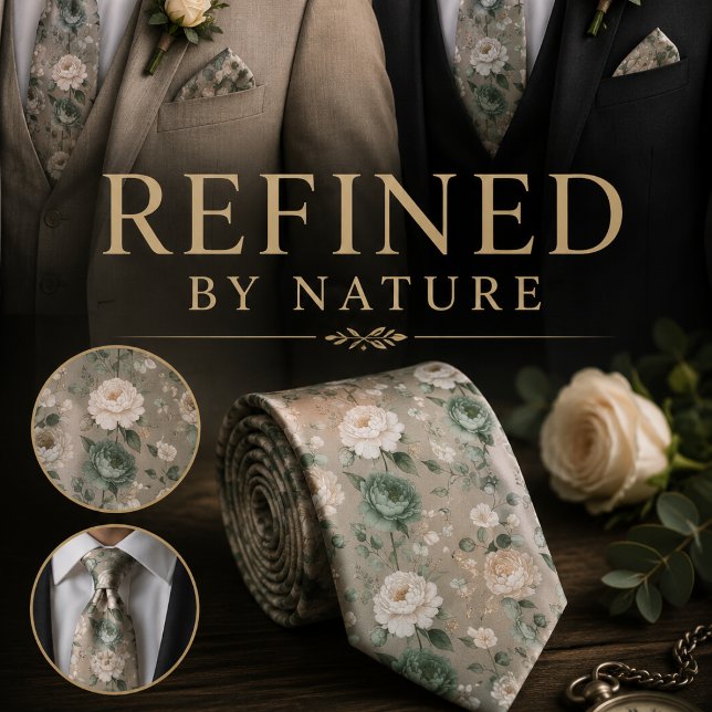 Soft Sage Green & White Floral  Tie (Creator Uploaded)
