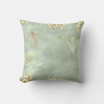 Soft Sage Green Winter Botanical Throw Pillow