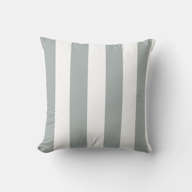Soft Sage Grey and White Striped Cushion (Front)