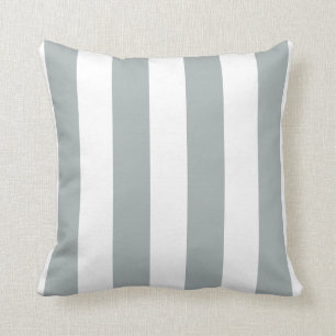 Soft Sage Grey and White Striped Cushion