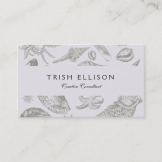 Soft Sage Grey Seashell Sketch Antique Nature Business Card