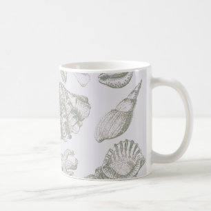 Soft Sage Grey Seashell Sketch Antique Nature Coffee Mug