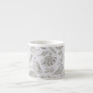 Soft Sage Grey Seashell Sketch Antique Nature Espresso Cup