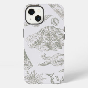 Soft Sage Grey Seashell Sketch Antique Nature iPhone Case