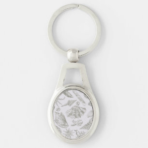Soft Sage Grey Seashell Sketch Antique Nature Key Ring