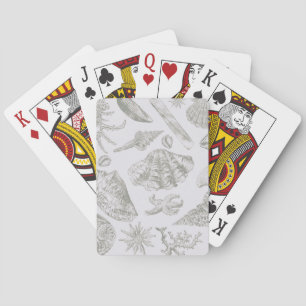 Soft Sage Grey Seashell Sketch Antique Nature Playing Cards