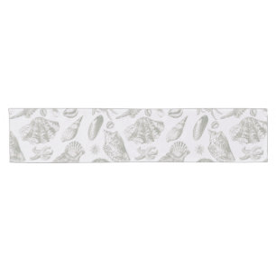 Soft Sage Grey Seashell Sketch Antique Nature Short Table Runner